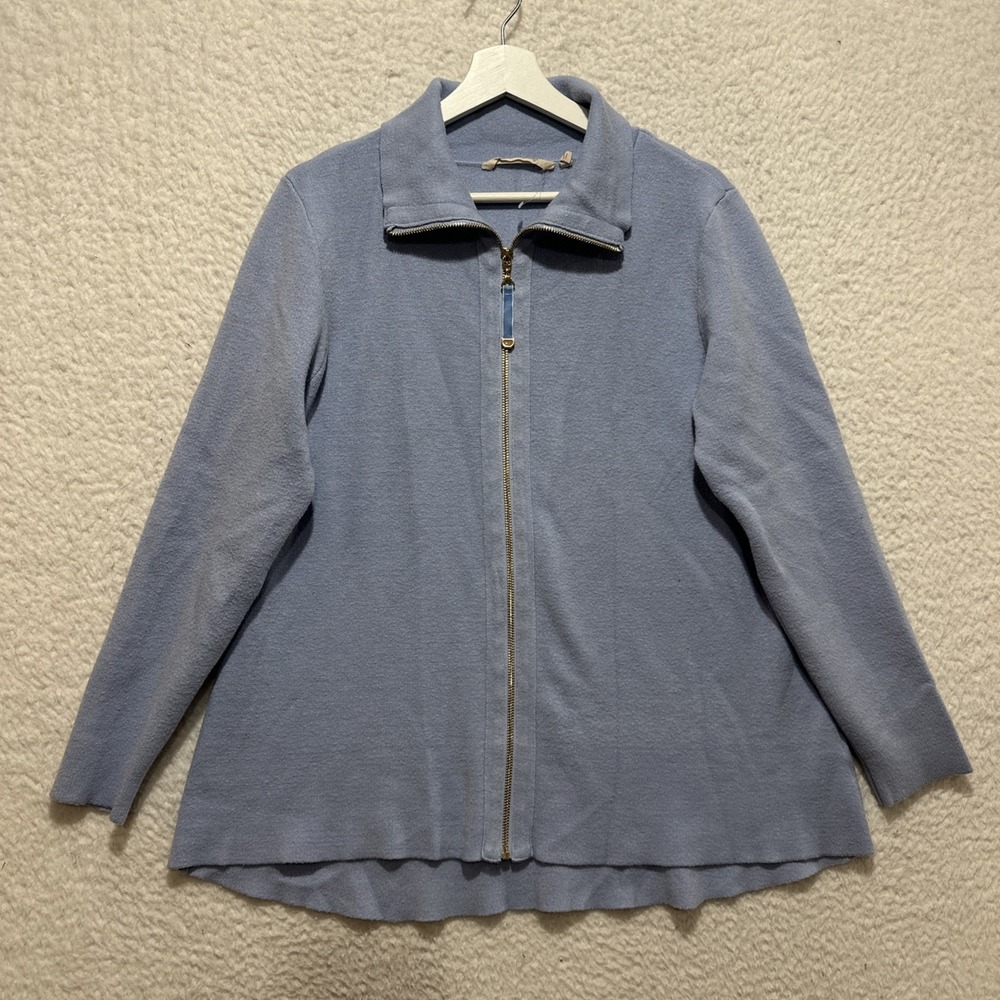 Soft Surroundings Meria Zip Cardi Women's Size L Light Blue Sweater‎ Cardigan